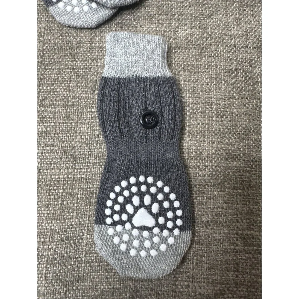 Anti-Slip Dog Socks With Straps Grey & White Paw Print Design Adj Hook & Loop